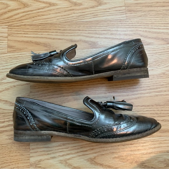 Louise et Cie silver tassel loafers lo Joey size 7M 37 Oxford tassels shiny - Picture 10 of 12